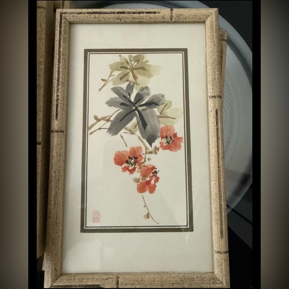 5 Framed Floral 6x9 signed original artworks asian Chinese four gentlemen junzi - Picture 3 of 5